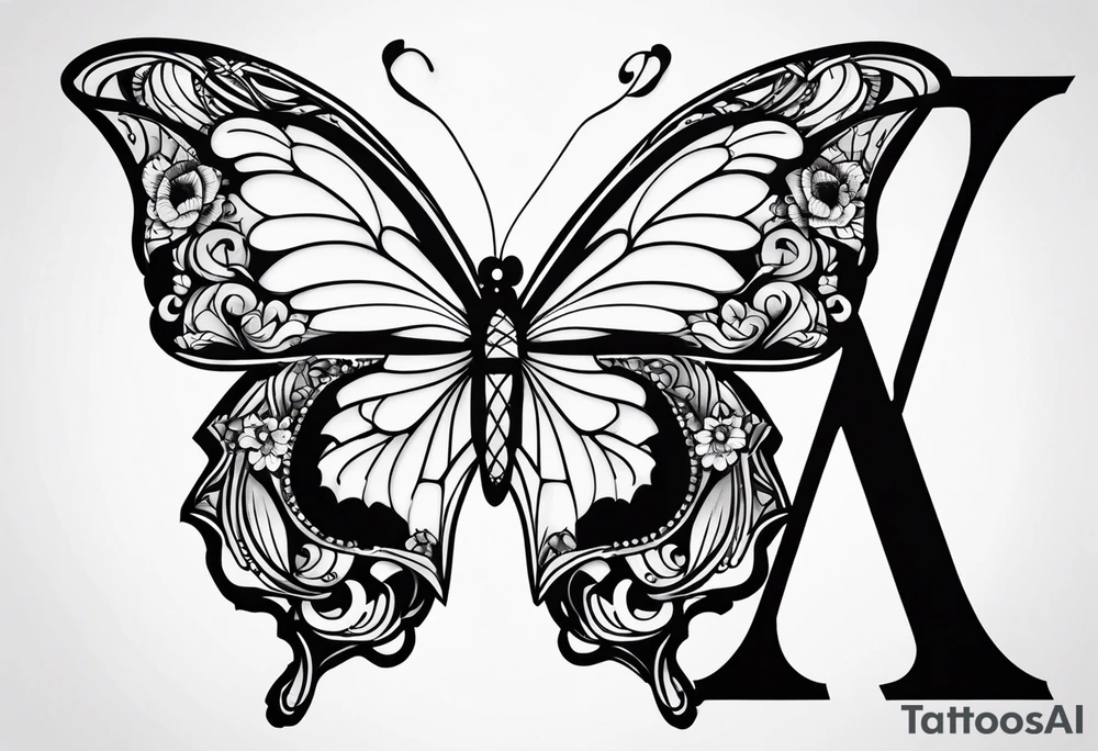 Letter A with butterfly tattoo idea