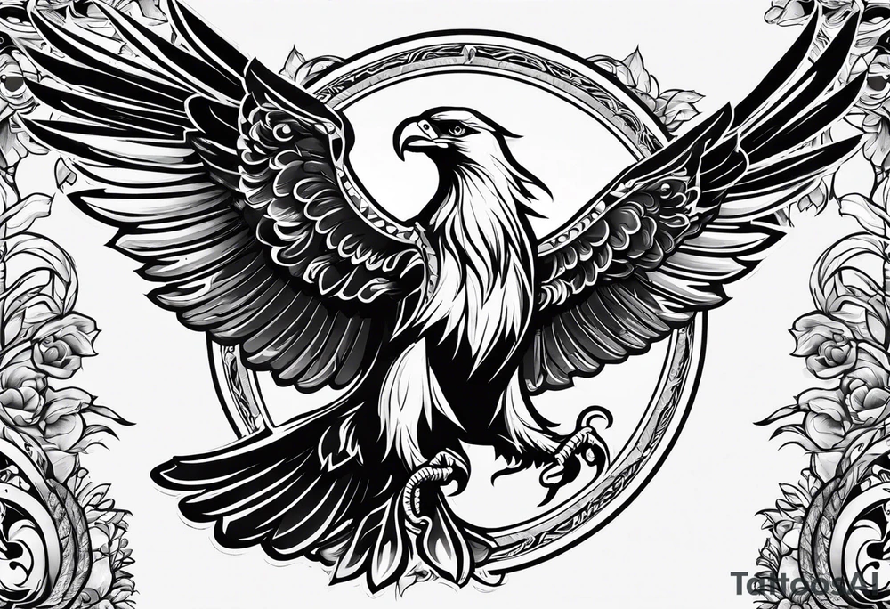 A tattoo that states catholic religion, pain and discipline to achieve your goals in life. it should be placed on the upper back. symbol of an eagle, fish, pigeon tattoo idea