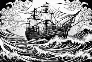 Ocean waves with anchor and octopus tentacles tattoo idea