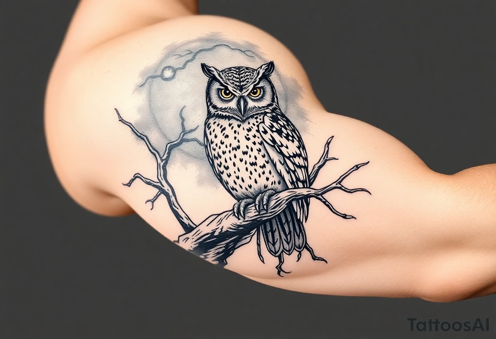 wise owl perched on ancient oak branch under starlit sky tattoo idea wise owl perched on ancient oak branch under starlit sky tattoo idea