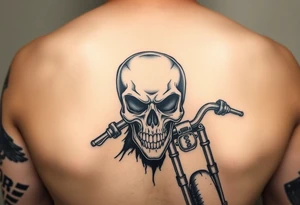 Chicano style. Skull, motorcycle и надпись 1% tattoo idea