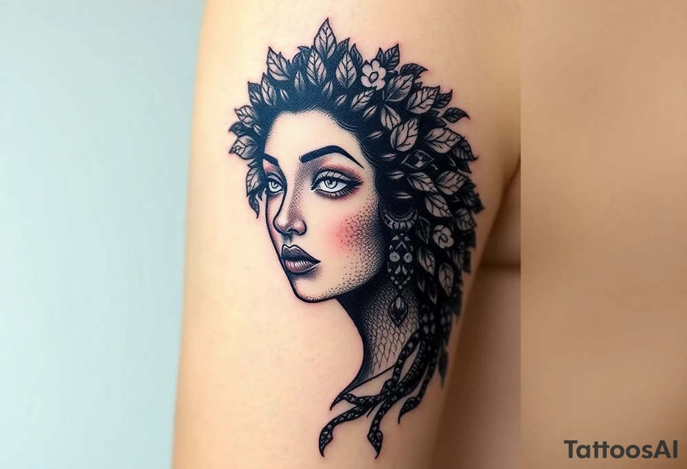 goddess with white eyes and afro tattoo idea