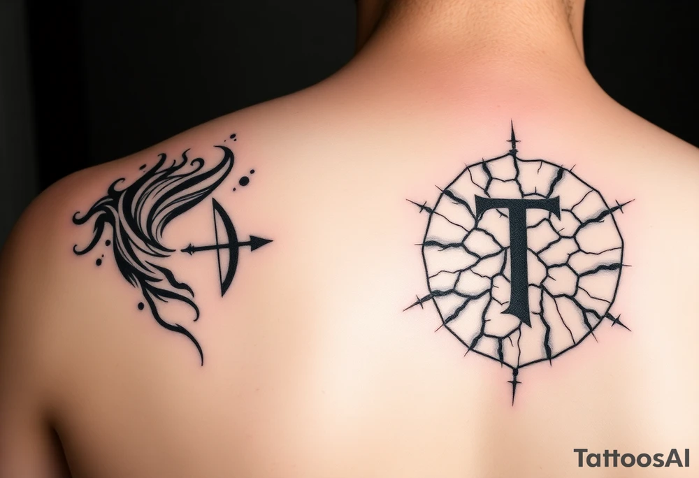 Your Tattoo (Sagittarius/Fire): A gritty, urban-style rendering of swirling flame or smoke. The design could incorporate a hidden stylized bow and arrow, the Sagittarius symbol, created from the negative space within the fire.
His Tattoo (Virgo/Earth): A contrasting design of a cracked, textured earth or rock formation. Hidden within the lines could be the Virgo symbol of the maiden, or a stylized letter 'T,' with your 'J' mirrored in the lines of the earth.
Connecting Element: The two designs could feature a matching texture or line work, so that when placed side-by-side, they appear to be parts of the same larger cosmic or terrestrial event. tattoo idea