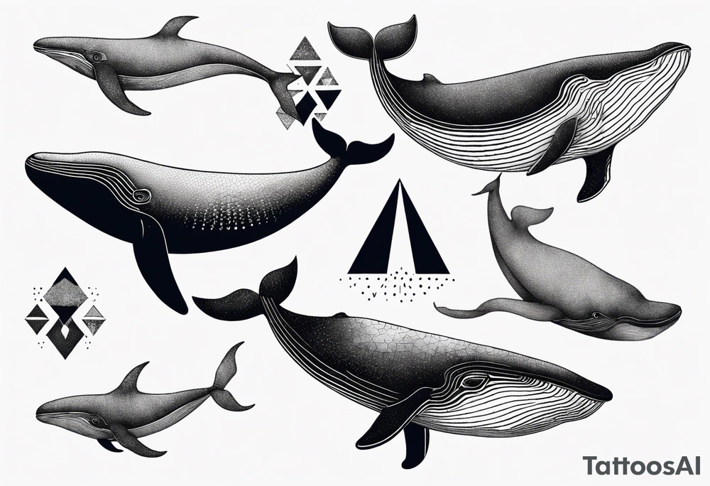 Geometric whale coming out of water tattoo idea