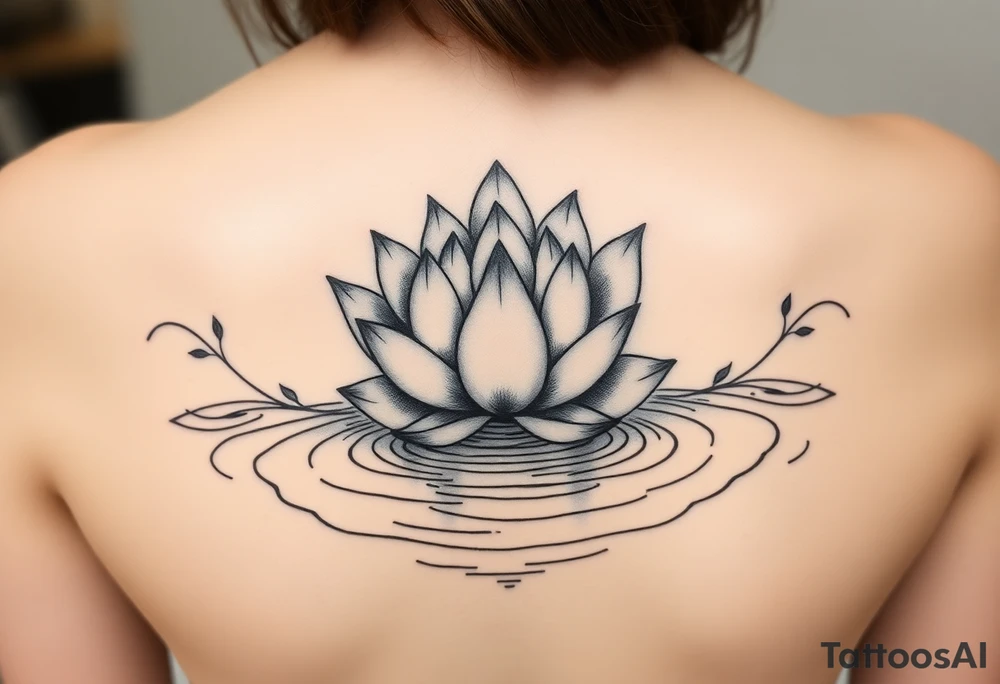 serene lotus flower emerging from sacred waters with ripples tattoo idea