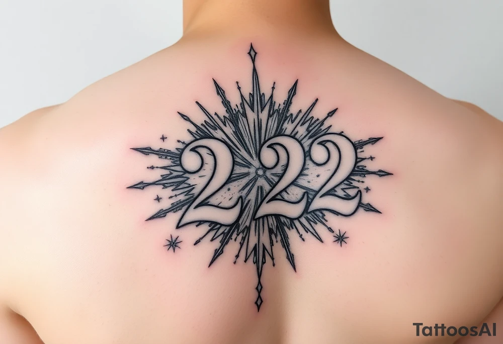 Number 222 surrounded by vibration and stardust tattoo idea