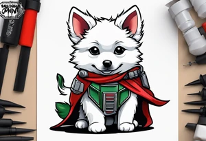 American Eskimo puppy, dressed like boba fett tattoo idea