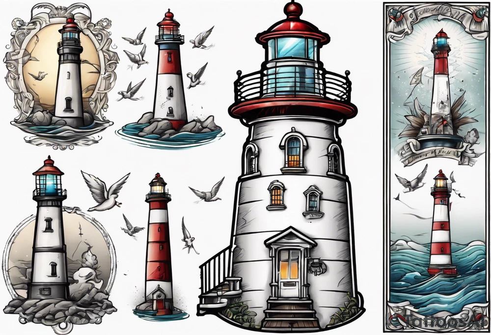 Lighthouse with balcony that had an angel standing on it tattoo idea