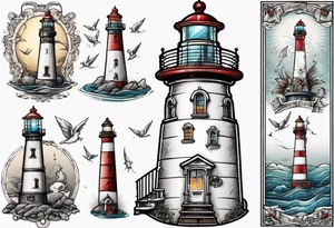Lighthouse with balcony that had an angel standing on it tattoo idea