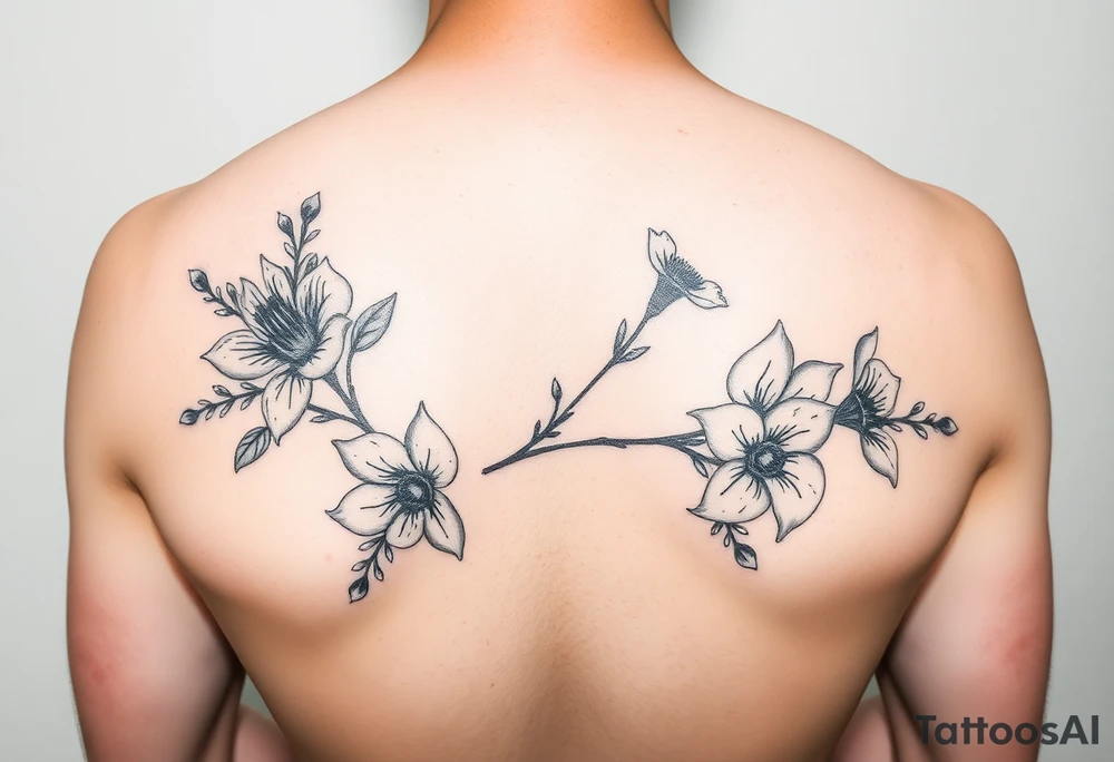 Feminine, romantic, black and white, wispy, flowers, eucalyptus tattoo idea