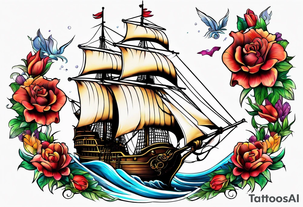 Ship pirate, flower tattoo idea