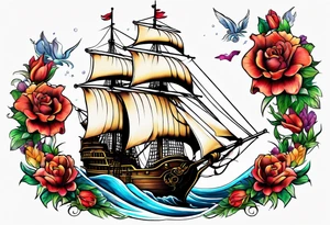Ship pirate, flower tattoo idea