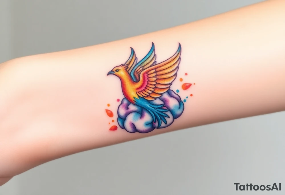 Colorful phoenix flying out of a brain tattoo idea