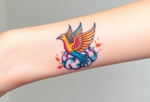 Colorful phoenix flying out of a brain tattoo idea