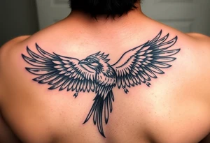 powerful majestic colorful quetzal bird with long feathers and mayan tribal signs tattoo idea