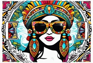 Colorful Mayan theme sunglasses tattoo idea