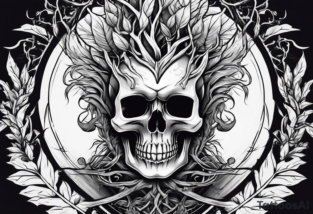 skull with roots running thru it tattoo idea