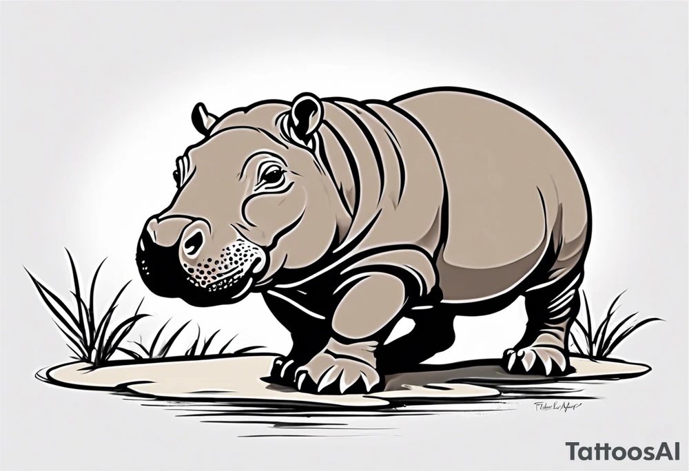 Baby hippo acting rough tattoo idea
