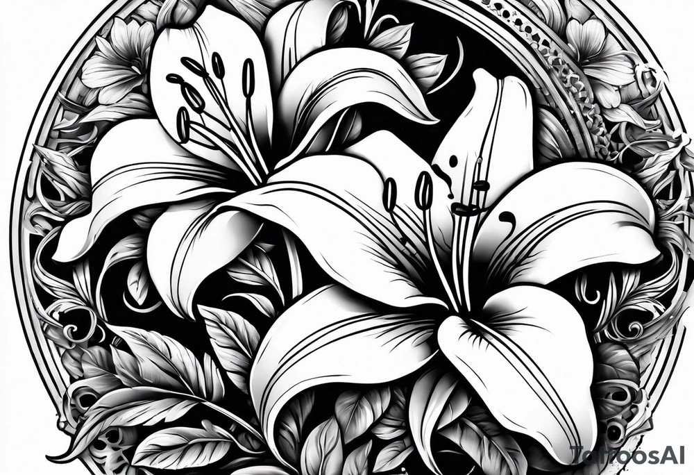 Vintage gear with lily flower. tattoo idea