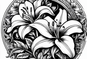 Vintage gear with lily flower. tattoo idea