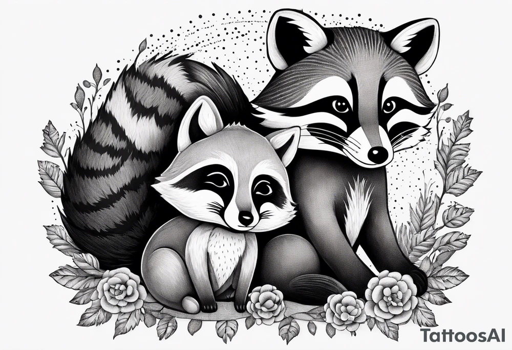 Raccoon and fox stuffed animals playing together tattoo idea