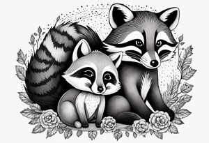 Raccoon and fox stuffed animals playing together tattoo idea