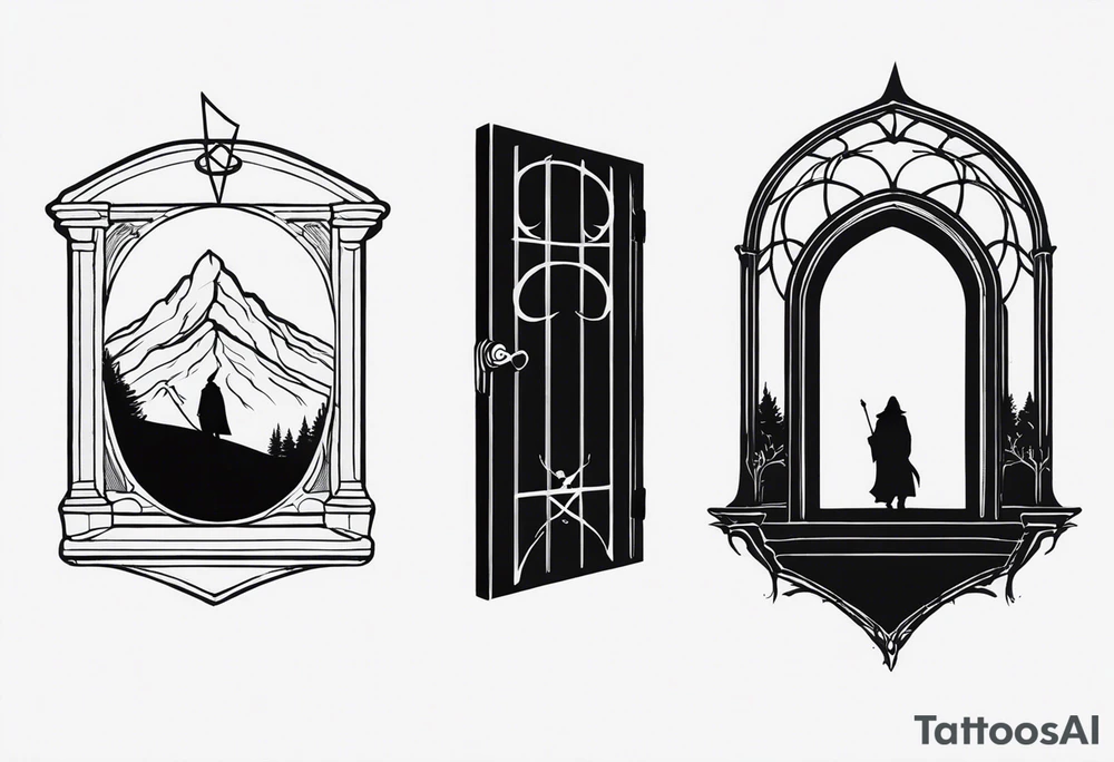 Lord of the rings with Harry Potter incorporated but clear visual of both movies. Small dainty and minimal. Something like the hobbit door with deathly hallows. tattoo idea