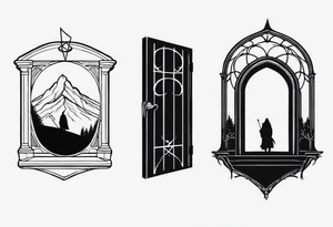 Lord of the rings with Harry Potter incorporated but clear visual of both movies. Small dainty and minimal. Something like the hobbit door with deathly hallows. tattoo idea