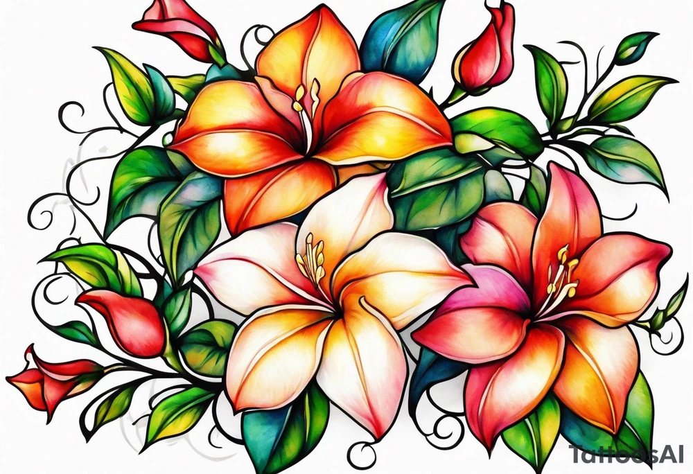 abstract mandevilla flowers on a vine tattoo idea