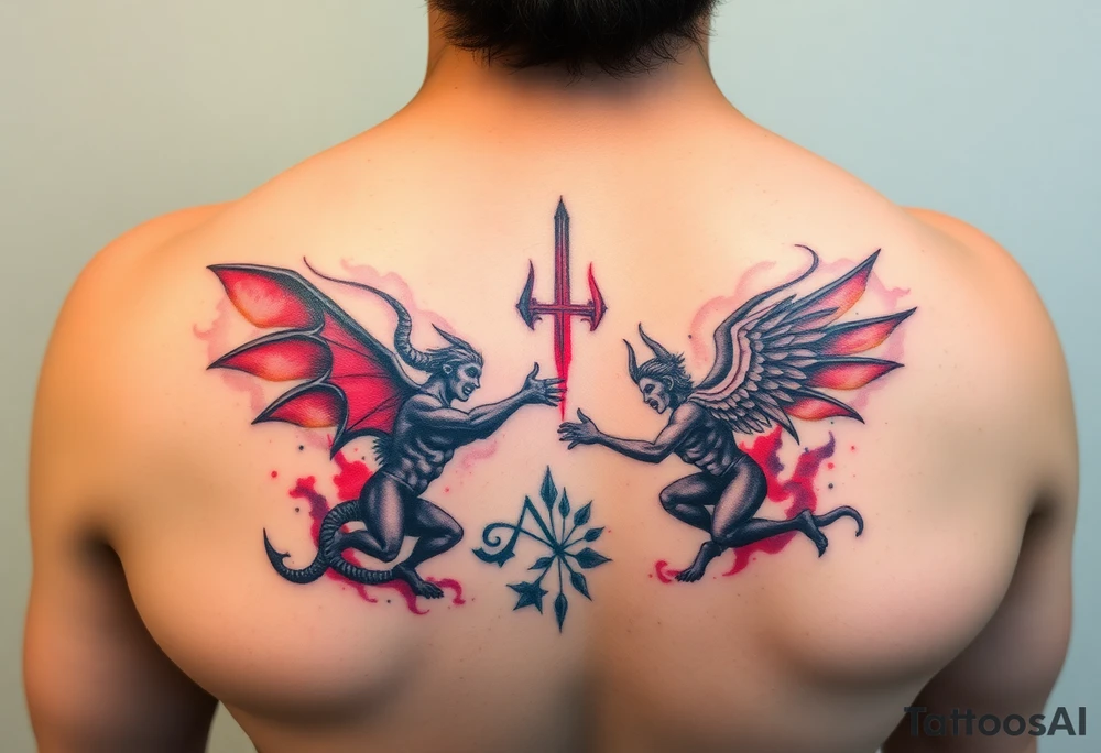 Demons and angels fighting tattoo idea