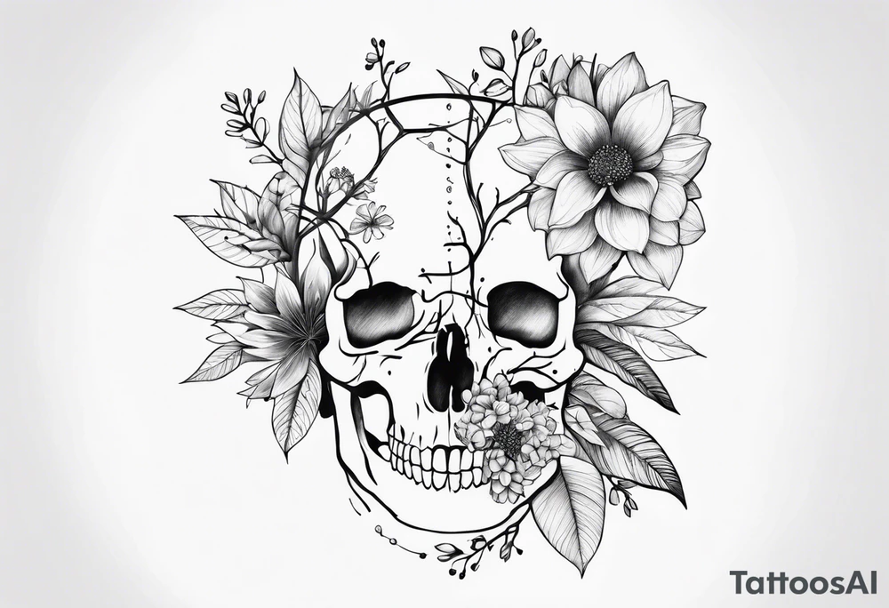 Vertebrae, branches, flowers tattoo idea