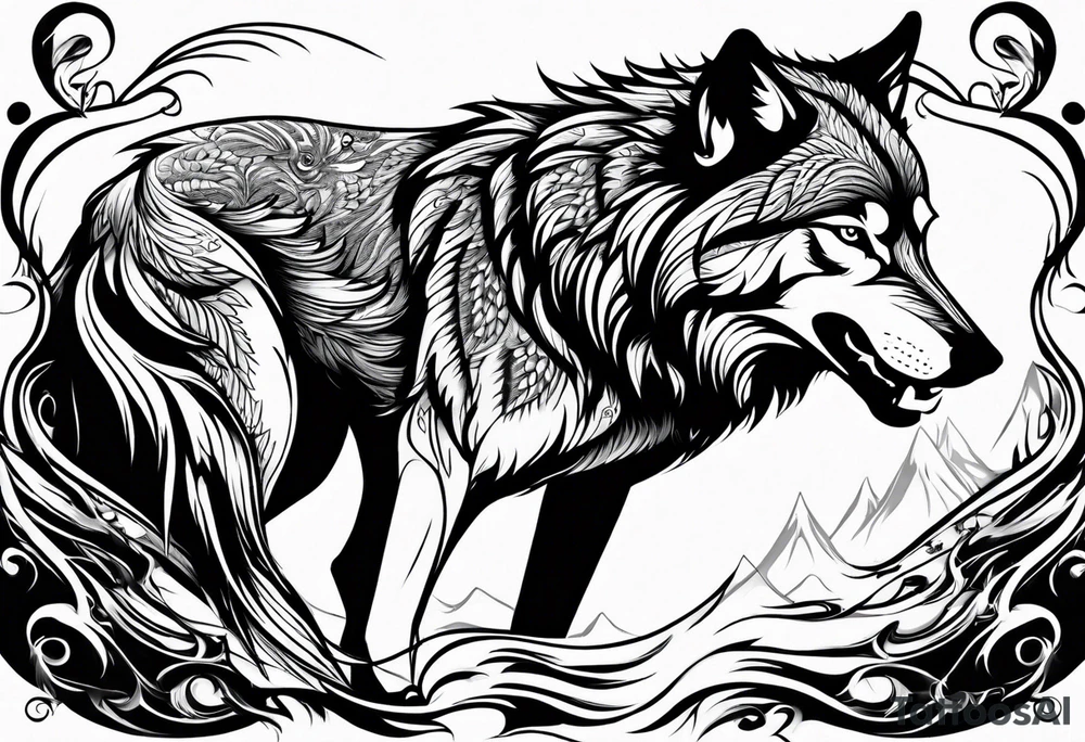 Angry wolf tattoo idea