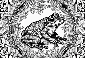 Fine line honeysuckle vine wrapped around forearm in color. Incorporate a small tree frog tattoo idea