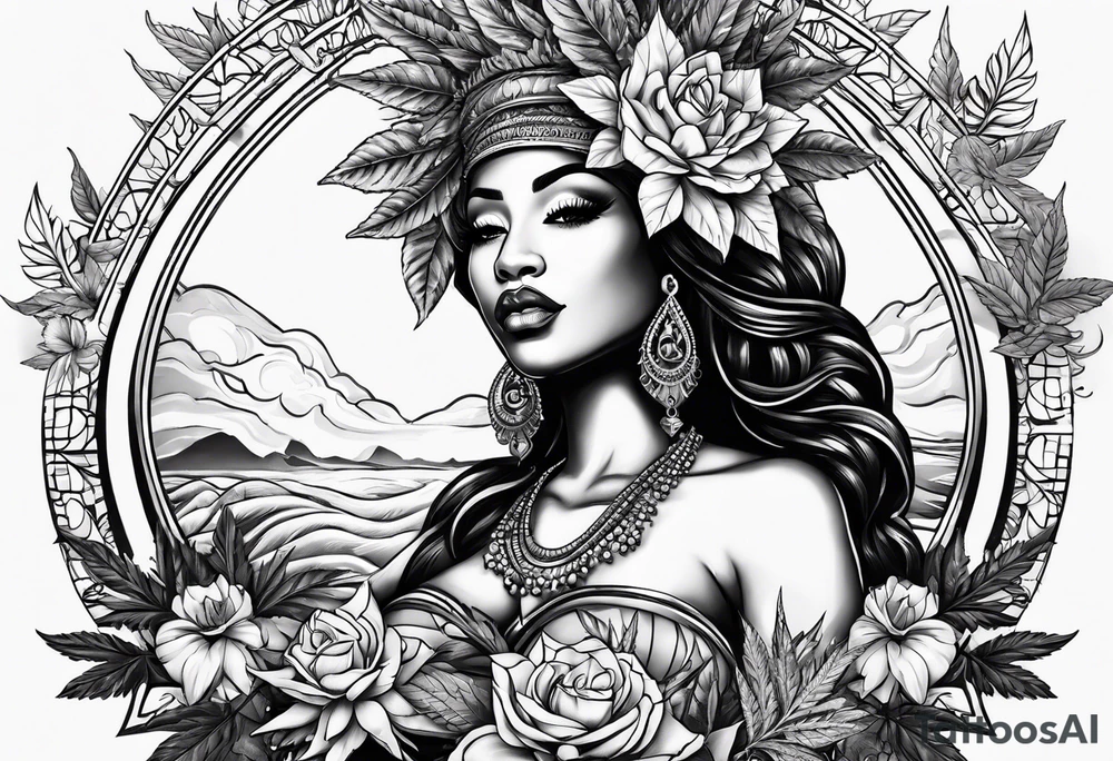 Black Goddess of marijuana tattoo idea