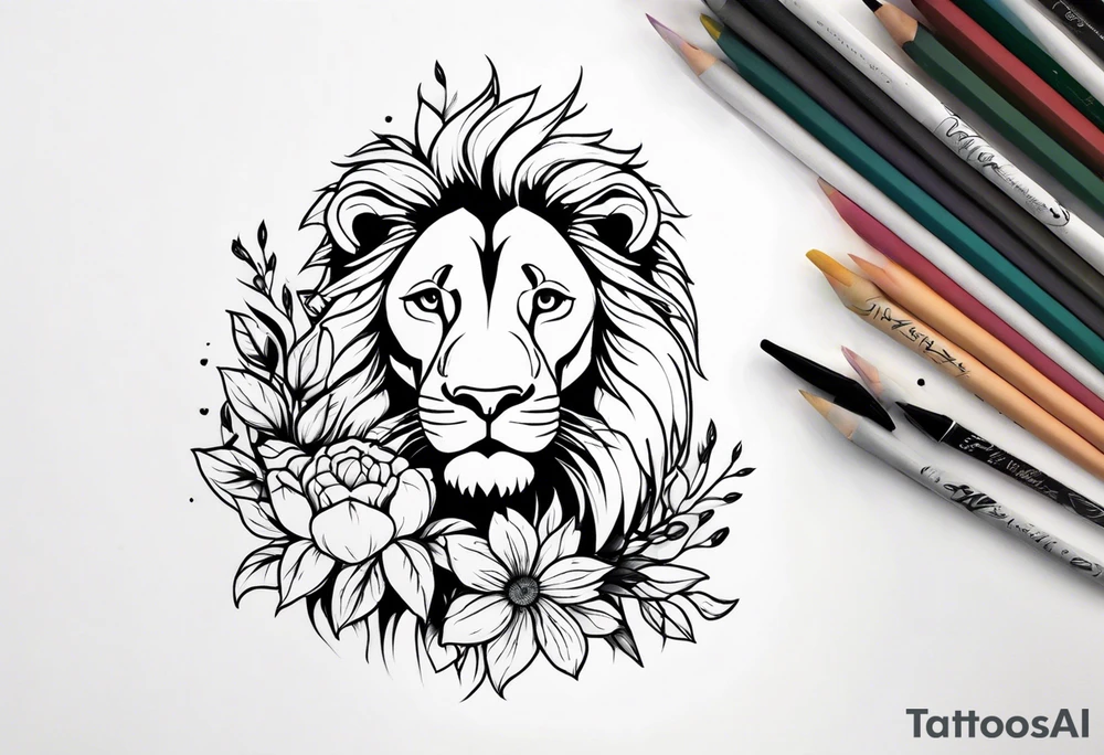 Lion and flowers tattoo idea