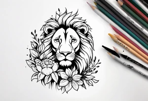 Lion and flowers tattoo idea