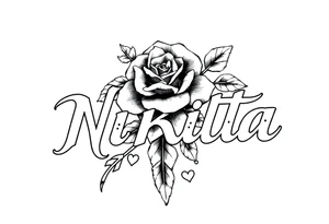 the name NIKITA WITH A ROSE AND SOME HEARTS tattoo idea