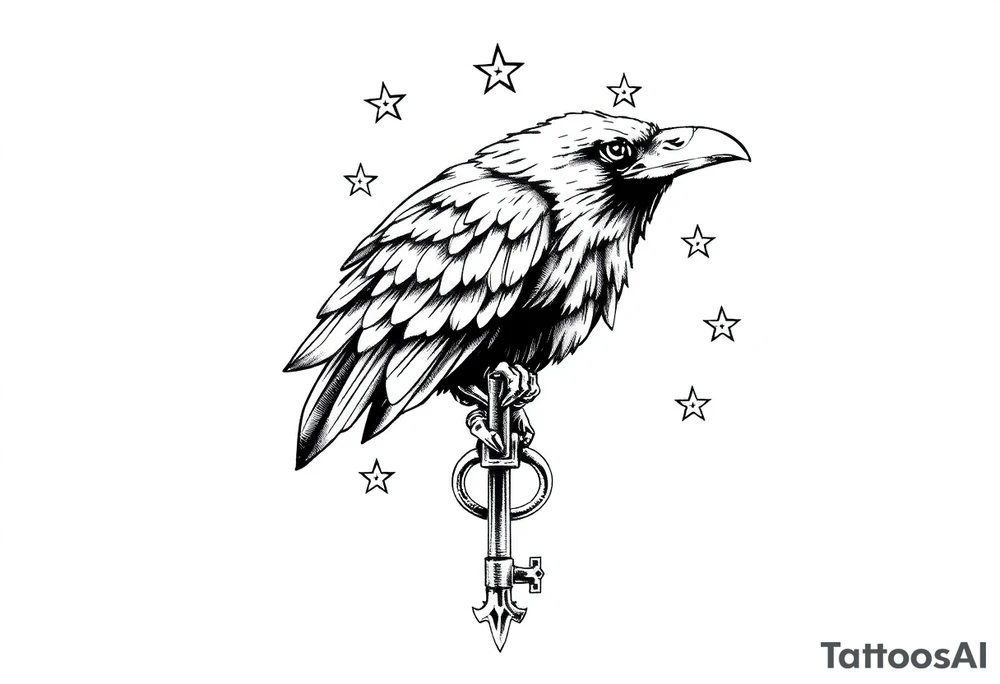 a raven,key,stars. tattoo idea