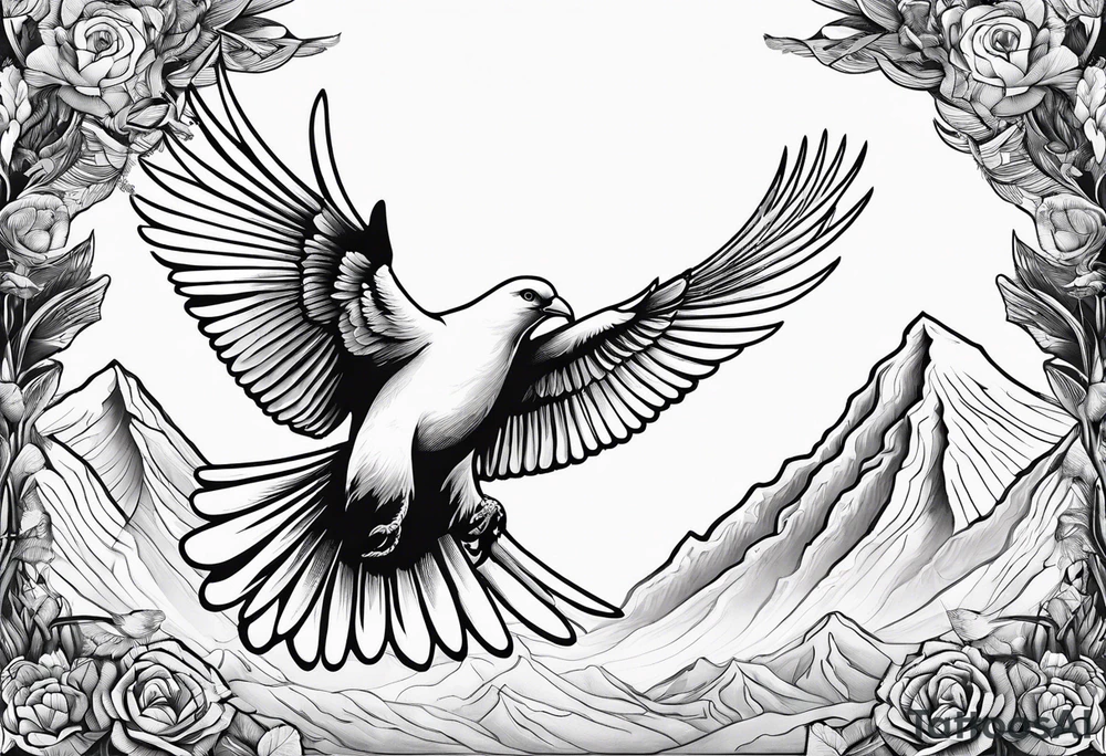 White Dove with an eagle flying over a mountain tattoo idea