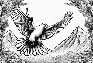 White Dove with an eagle flying over a mountain tattoo idea