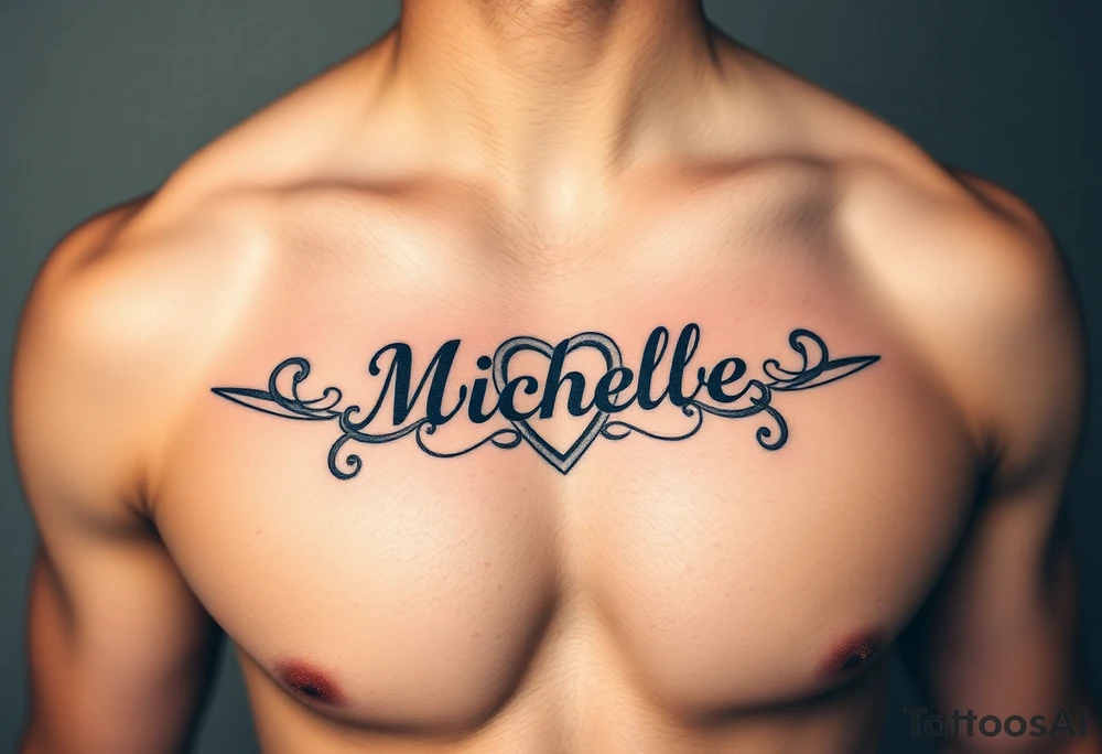 Create a tattoo on a man’s chest of the name Michelle. Celtic knot and claddagh tattoo idea