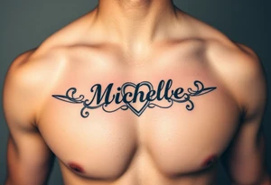 Create a tattoo on a man’s chest of the name Michelle. Celtic knot and claddagh tattoo idea