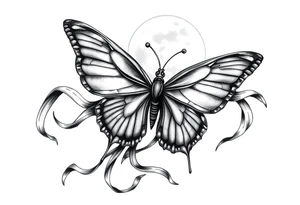 ethereal butterfly with flowing silk ribbons in moonlight tattoo idea