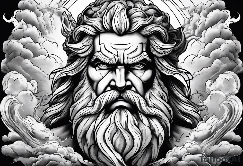 Zeus with a lightning bolt on clouds and Hades in hell below tattoo idea Zeus with a lightning bolt on clouds and Hades in hell below tattoo idea