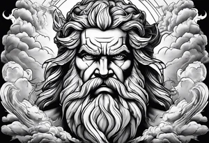 Zeus with a lightning bolt on clouds and Hades in hell below tattoo idea