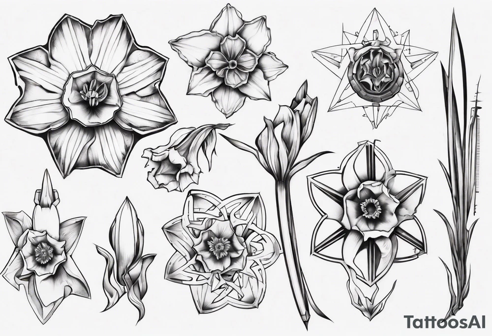 fineline, Daffodil, geometric tattoo idea