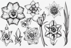fineline, Daffodil, geometric tattoo idea