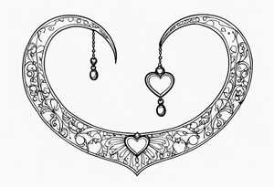 Crescent moon with heart shaped jewels dangling from it tattoo idea