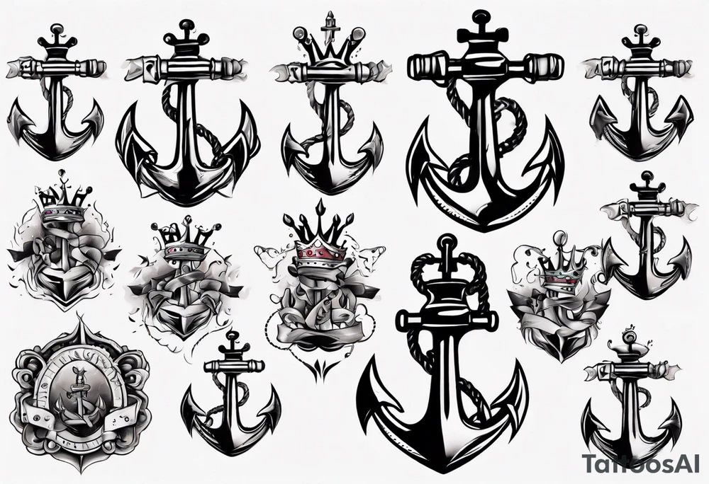 Anchor with a crown on top tattoo idea