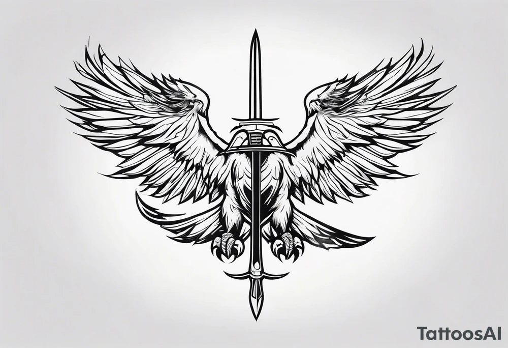 Eagle flying with sword in its claws tattoo idea